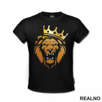 Angry Lion With Crown - Illustration - Gold - Lav - Životinje - Majica