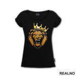 Angry Lion With Crown - Illustration - Gold - Lav - Životinje - Majica