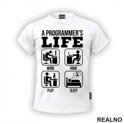 A Programe Life - Work, Home, Play, Sleep - Symbols - Geek - Majica