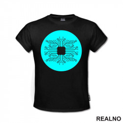 Circuit Board With Chip In The Center - Blue - Geek - Majica