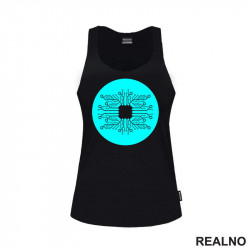 Circuit Board With Chip In The Center - Blue - Geek - Majica