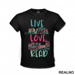Live Love Read - Book Shelf - Colors - Books - Čitanje - Knjige - Majica