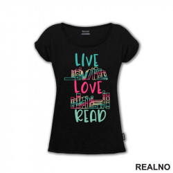 Live Love Read - Book Shelf - Colors - Books - Čitanje - Knjige - Majica