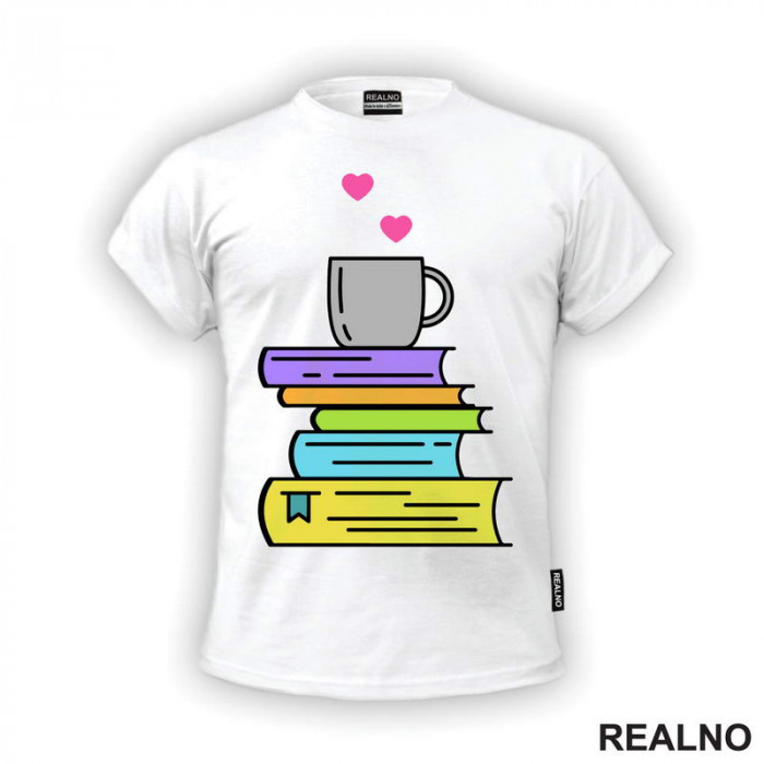 Books And Coffee - Colors - Books - Čitanje - Knjige - Majica