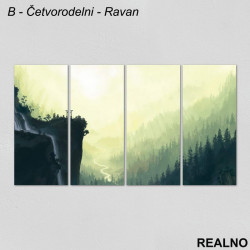 Vodopad i put u tamnoj šumi pod zelenenom maglom - Slika na platnu - Kanvas Vodopad i put u tamnoj šumi pod zelenenom maglom - Slika na platnu - Kanvas