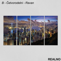 Pogled osvetljenog grada noću iznad tamnih oblaka - Slika na platnu - Kanvas Pogled osvetljenog grada noću iznad tamnih oblaka - Slika na platnu - Kanvas