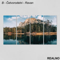 Kućice na reci, šuma, planine - Priroda - Slika na platnu - Kanvas Kućice na reci, šuma, planine - Priroda - Slika na platnu - Kanvas