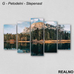 Kućice na reci, šuma, planine - Priroda - Slika na platnu - Kanvas Kućice na reci, šuma, planine - Priroda - Slika na platnu - Kanvas