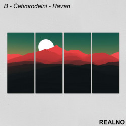 Beli mesec na zelenom nebu iznad crvenih planina - Slika na platnu - Kanvas