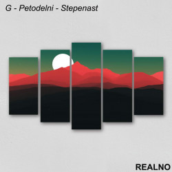 Beli mesec na zelenom nebu iznad crvenih planina - Slika na platnu - Kanvas