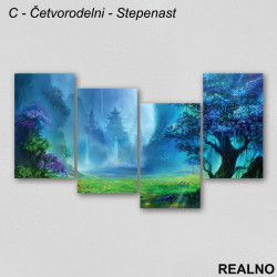 Čudna šuma - zelena trava, plavo drveće - Slika na platnu - Kanvas