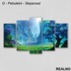 Čudna šuma - zelena trava, plavo drveće - Slika na platnu - Kanvas