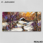 Kućica u šumi prekrivena snegom - Uljane boje - Slika na platnu - Kanvas