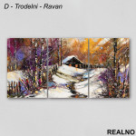 Kućica u šumi prekrivena snegom - Uljane boje - Slika na platnu - Kanvas