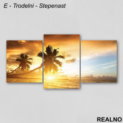 Palme i more sa zalaskom sunca iznad ostrva - Slika na platnu - Kanvas Palme i more sa zalaskom sunca iznad ostrva - Slika na platnu - Kanvas