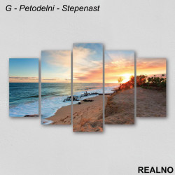 Plaža, more, zalazak sunca, šareno nebo - Slika na platnu - Kanvas Plaža, more, zalazak sunca, šareno nebo - Slika na platnu - Kanvas