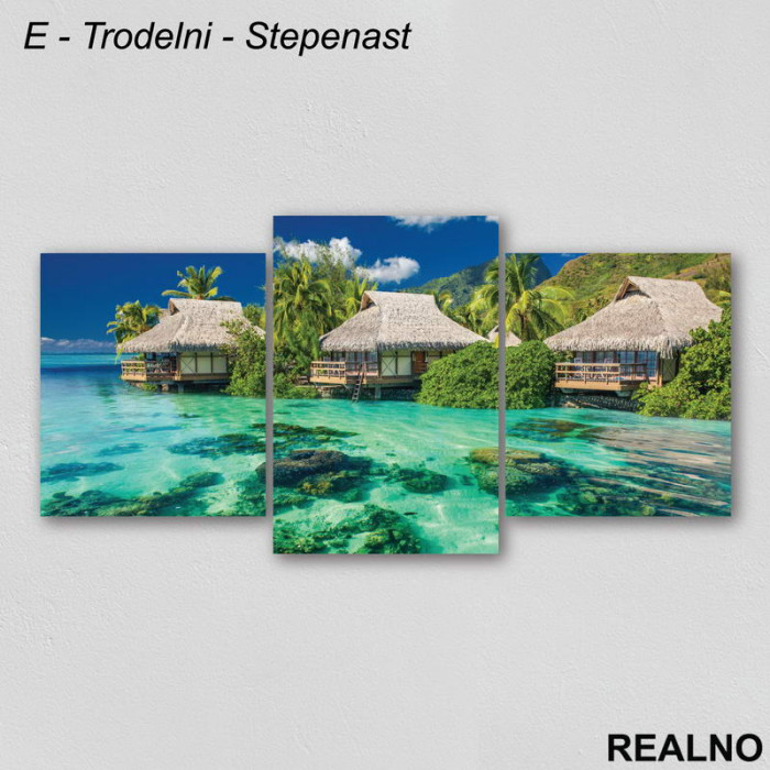 Kućice, tirkizno more, ostrvo - Slika na platnu - Kanvas