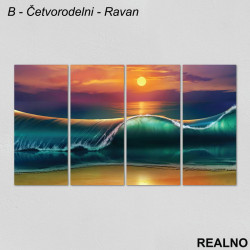 Veliki talasi, zalazak sunca nad narandžastim nebom - Slika na platnu - Kanvas Veliki talasi, zalazak sunca nad narandžastim nebom - Slika na platnu - Kanvas