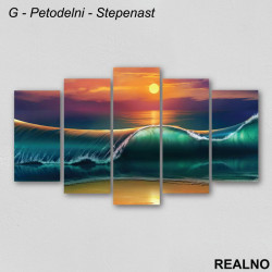 Veliki talasi, zalazak sunca nad narandžastim nebom - Slika na platnu - Kanvas Veliki talasi, zalazak sunca nad narandžastim nebom - Slika na platnu - Kanvas