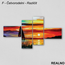 Jedrilica, more, zalazak sunca, sareno nebo - Uljane boje - Slika na platnu - Kanvas