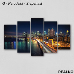 Grad noću na obali mora - Slika na platnu - Kanvas