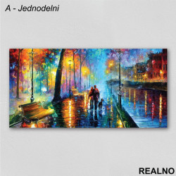 Par i pas u noćnoj šetnji po kiši - Uljane boje - Slika na platnu - Kanvas Par i pas u noćnoj šetnji po kiši - Uljane boje - Slika na platnu - Kanvas