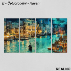 Grad na reci noću - Uljane boje - Slika na platnu - Kanvas