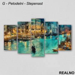 Grad na reci noću - Uljane boje - Slika na platnu - Kanvas