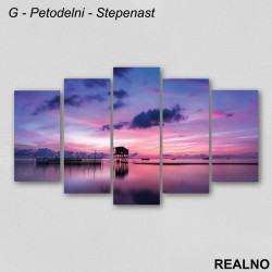 Kućica na reci, rozo nebo - Priroda - Slika na platnu - Kanvas