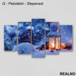 Fenjer koji sija u snegu - Slika na platnu - Kanvas