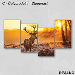 Jelen u šumi i zalazak sunca - Slika na platnu - Kanvas