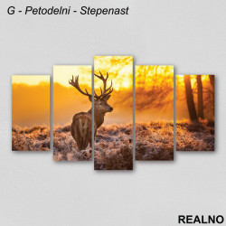 Jelen u šumi i zalazak sunca - Slika na platnu - Kanvas