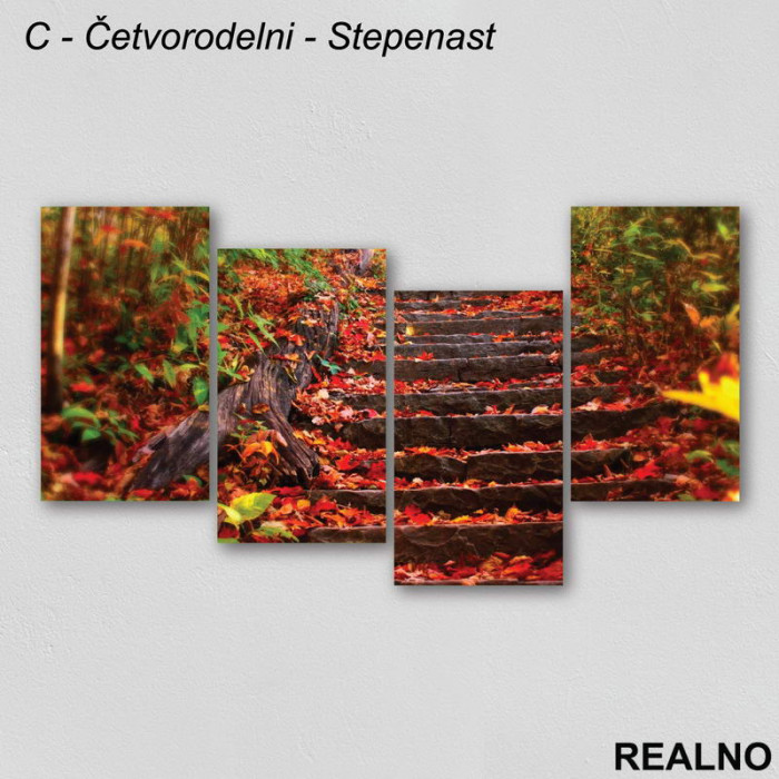 Stepenice prekrivene lišćem - Jesen - Slika na platnu - Kanvas