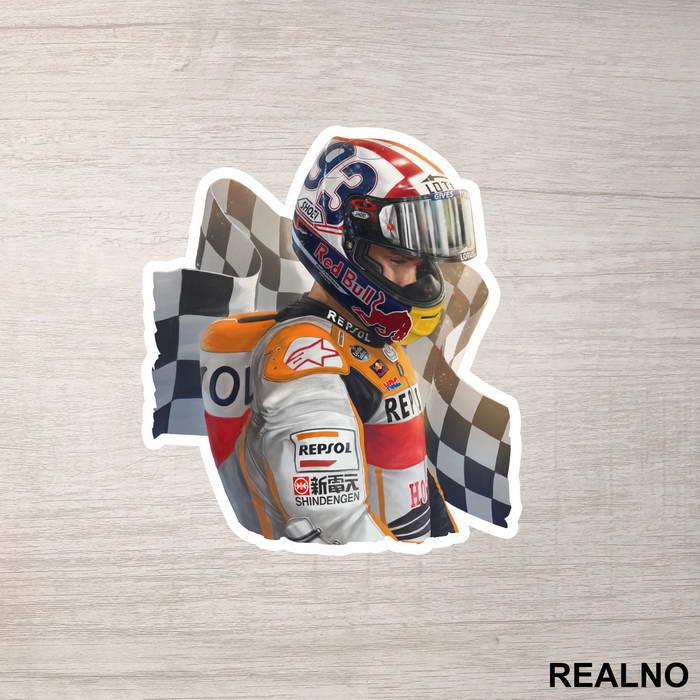 Marquez And A Finish Line Flag - 93 - MotoGP - Sport - Nalepnica