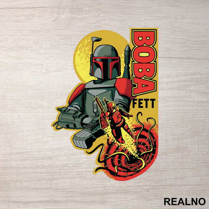 Boba Fett Flying Out Of Sarlacc - Star Wars - Nalepnica