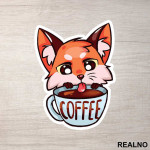 Fox Drinking Coffee - Životinje - Nalepnica