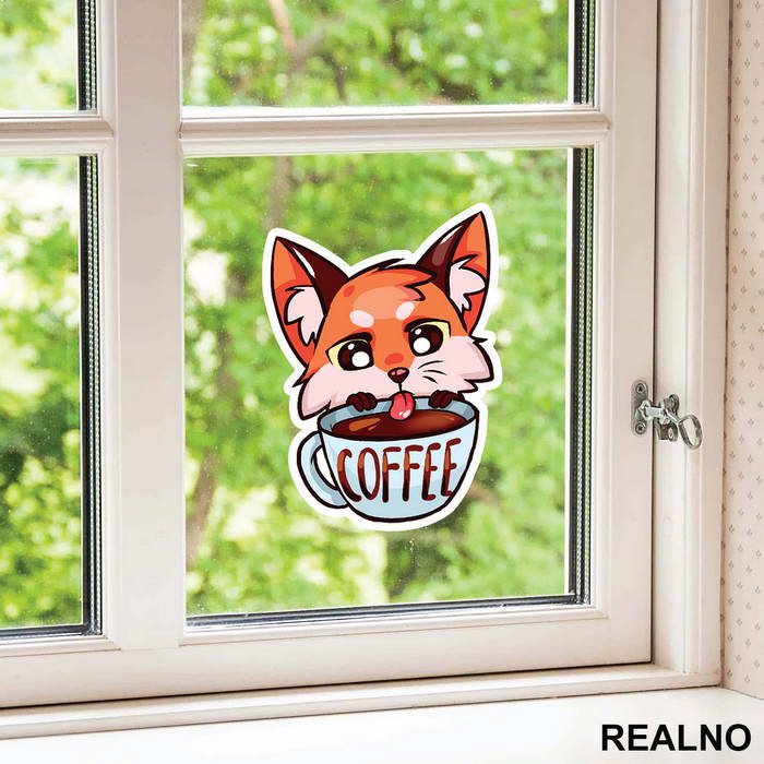 Fox Drinking Coffee - Životinje - Nalepnica