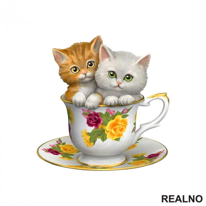 Kittens In a Teacup - Mačke - Životinje - Nalepnica