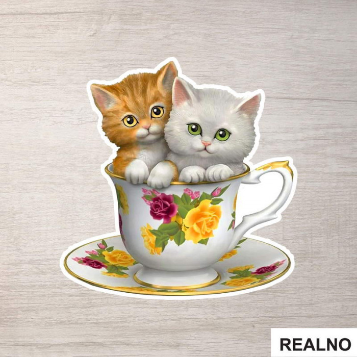 Kittens In a Teacup - Mačke - Životinje - Nalepnica