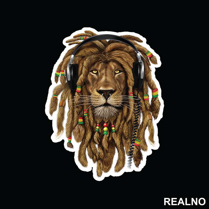 Lion With Dreads And Headphones - Životinje - Nalepnica
