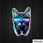 Cat With Headphones And Glasses - Životinje - Nalepnica