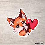 Fox Holding A Pink Heart - Životinje - Nalepnica