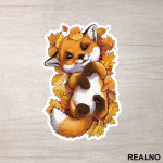 Fox In a Pile Of Leaves - Životinje - Nalepnica