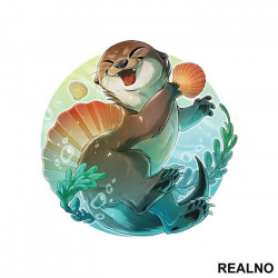 Otter Holding A Clam Shell - Životinje - Nalepnica Otter Holding A Clam Shell - Životinje - Nalepnica