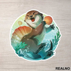 Otter Holding A Clam Shell - Životinje - Nalepnica Otter Holding A Clam Shell - Životinje - Nalepnica