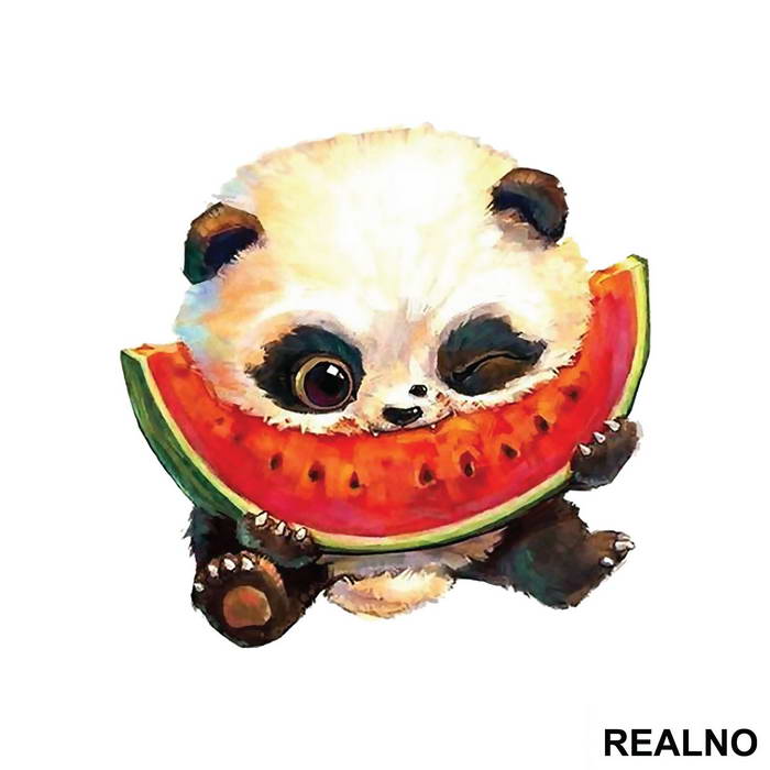 Baby Panda Eating A Slice Of Watermelon - Životinje - Nalepnica