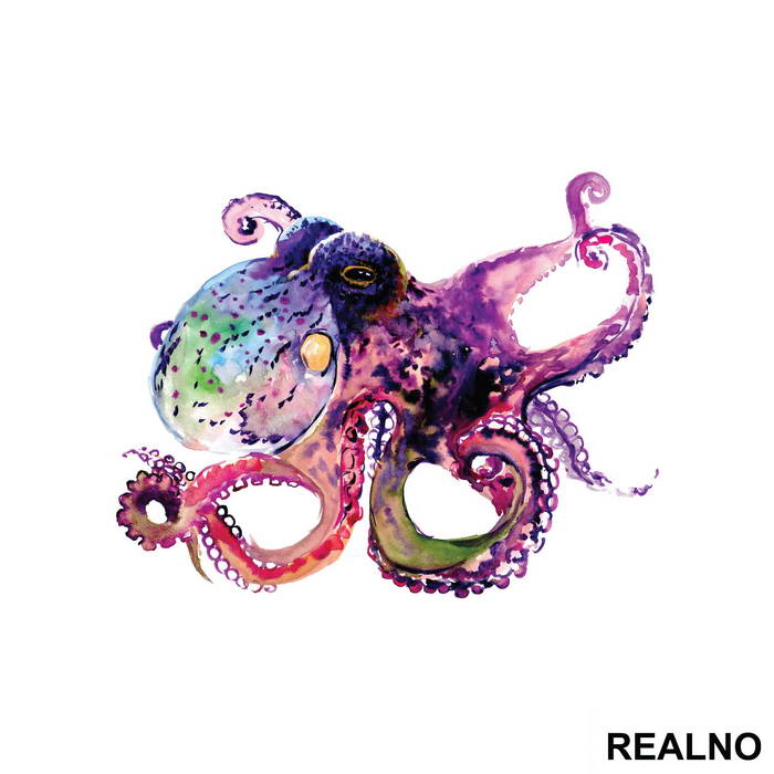 Octopus Watercolor Painting - Životinje - Nalepnica