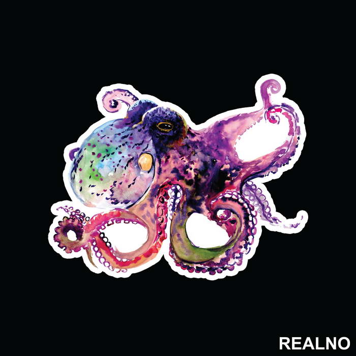 Octopus Watercolor Painting - Životinje - Nalepnica