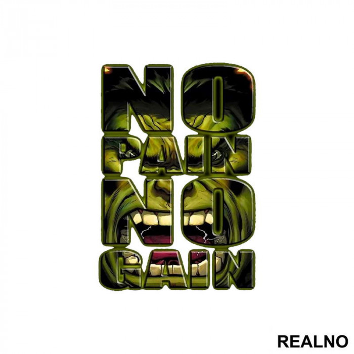 No Pain No Gain - Hulk - Green - Trening - Nalepnica
