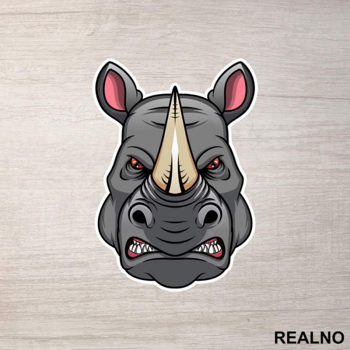 Angry Head Rhinoceros - Nosorog - Životinje - Nalepnica Angry Head Rhinoceros - Nosorog - Životinje - Nalepnica